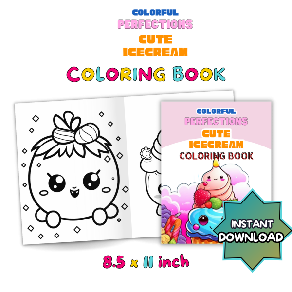 COLORFUL Perfection CUTE  ICE-CREAM  COLORING BOOK - Image 8