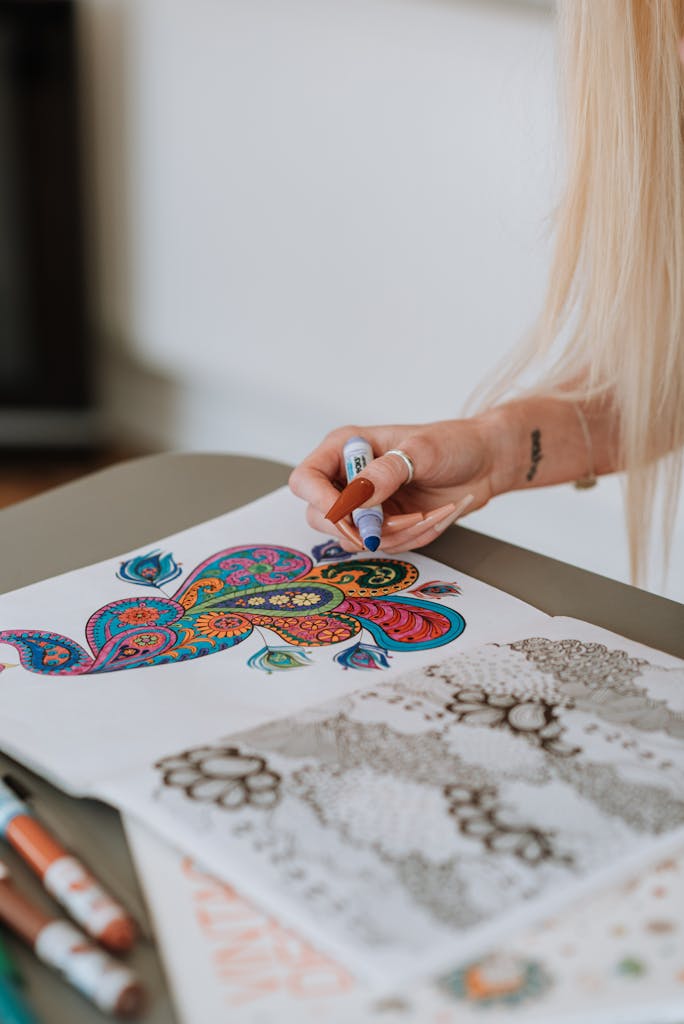 Woman Coloring with Markers