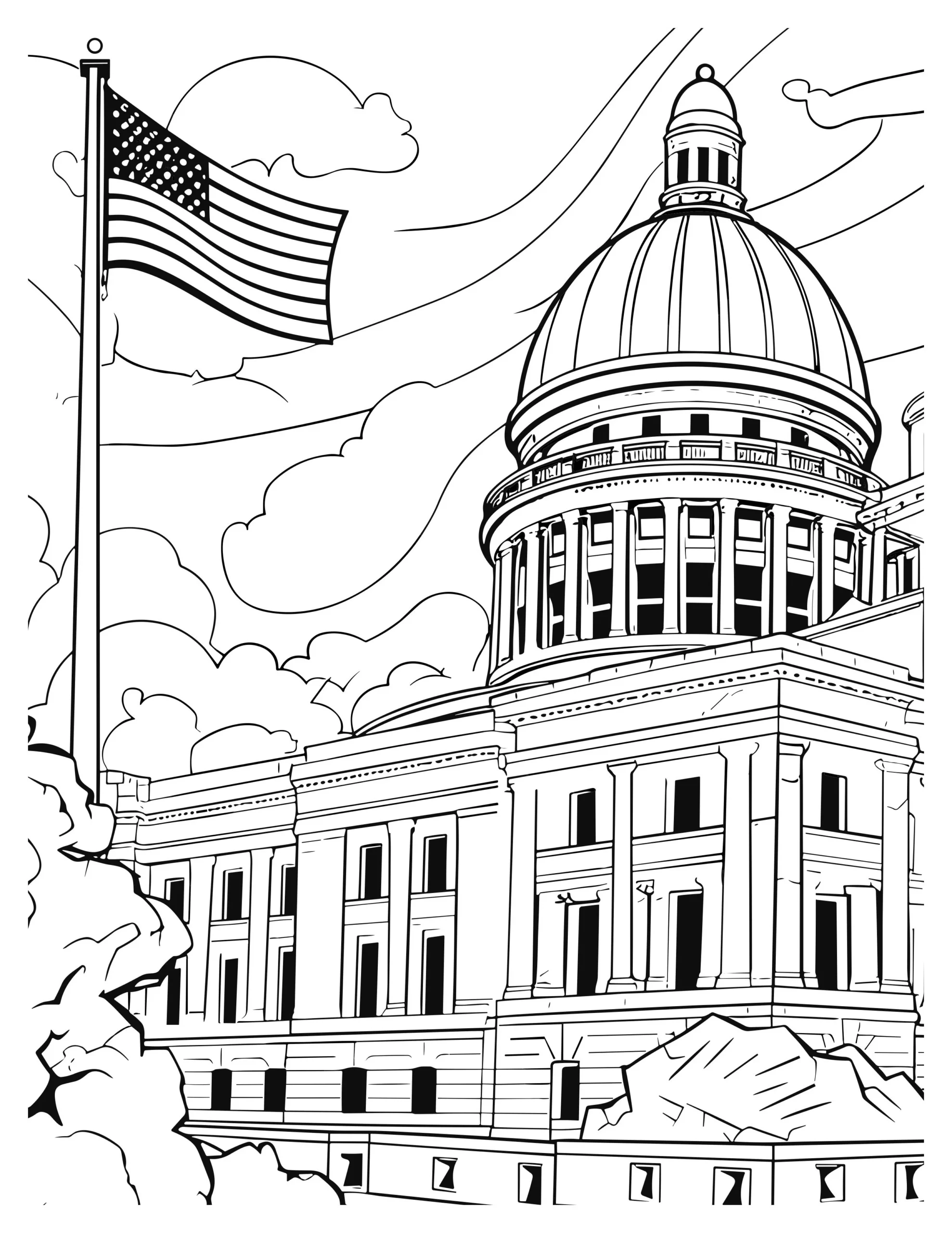 Capitol Building With Waving Flag