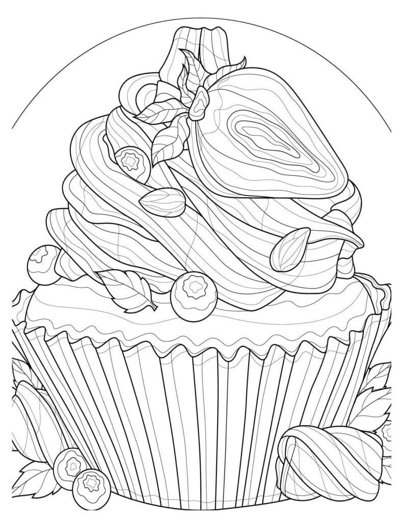 A Big Fruit Cup Cake Cakes & Pies Coloring Pages