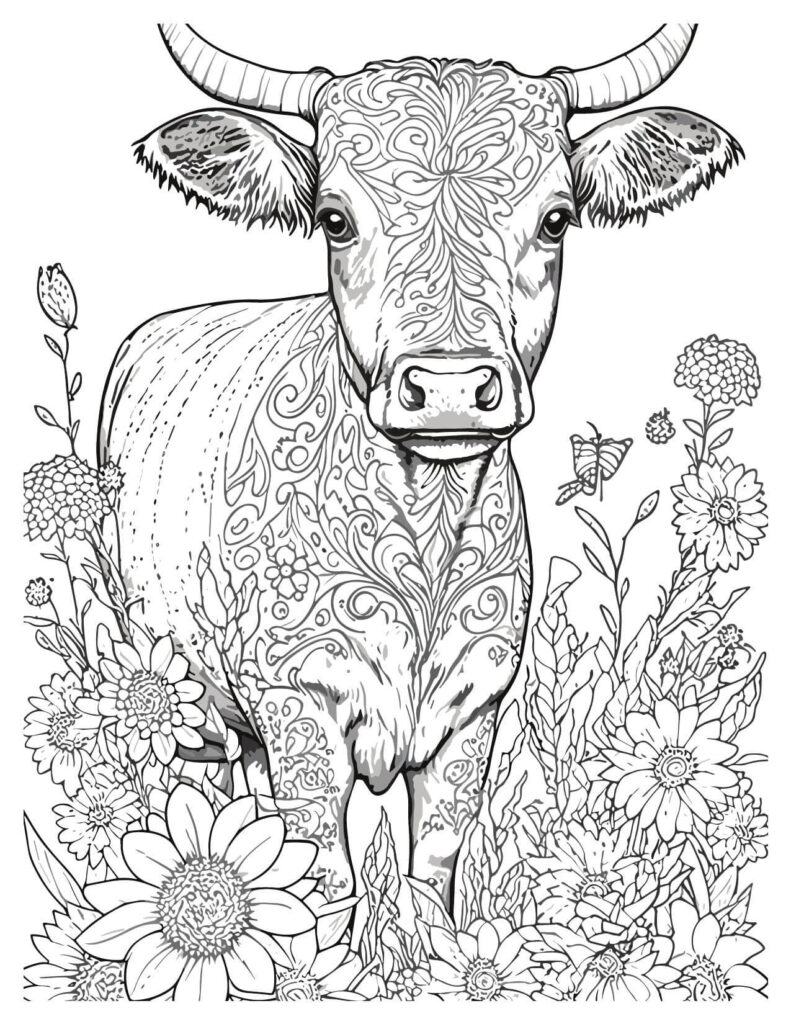 A Cute Cow With cow coloring pages