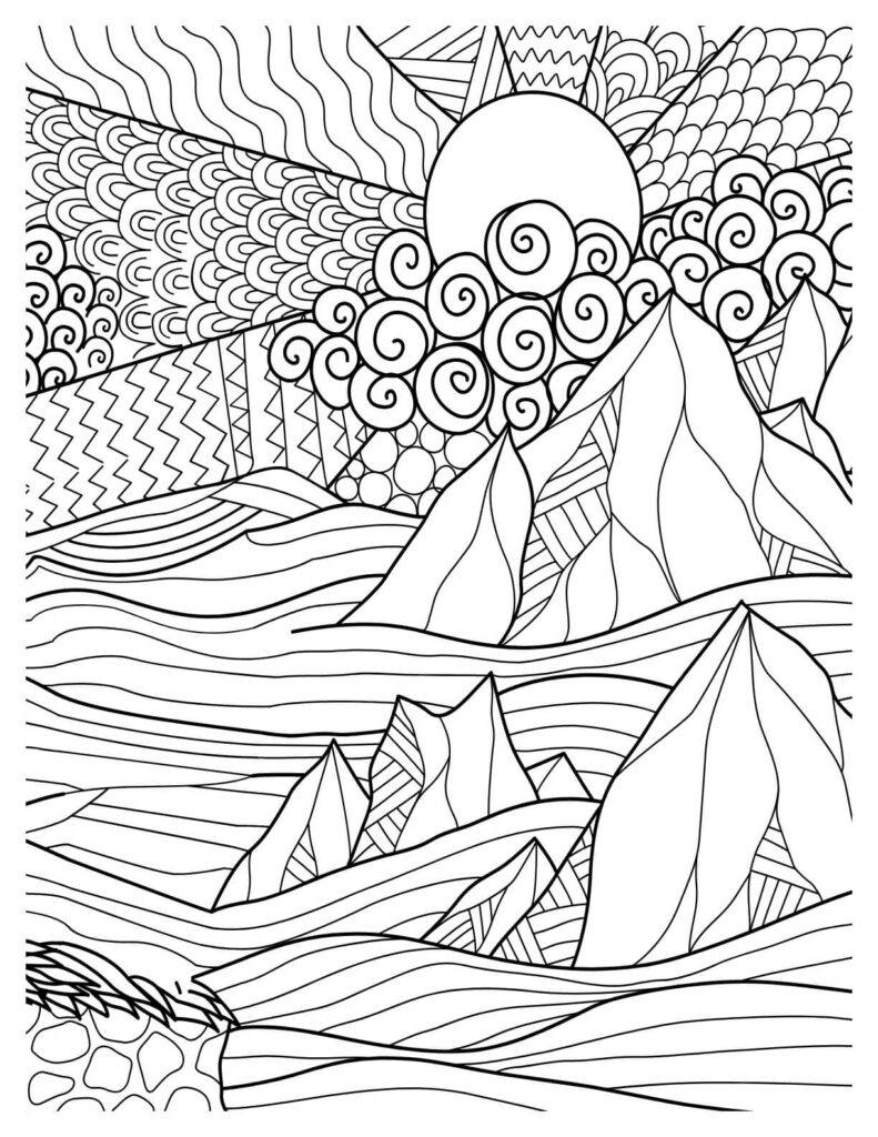 tranquil nature coloring pages Abstract Seashore Sunrise 