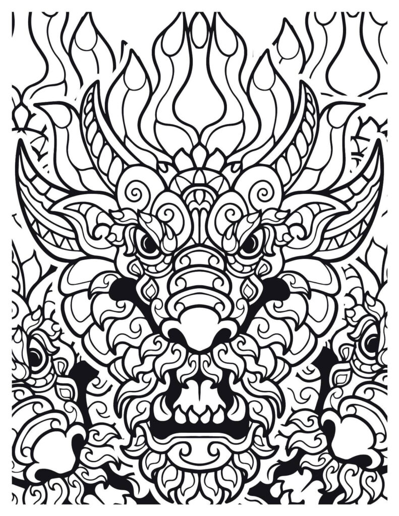  Adorable And Enormous Dragon Face Coloring Page