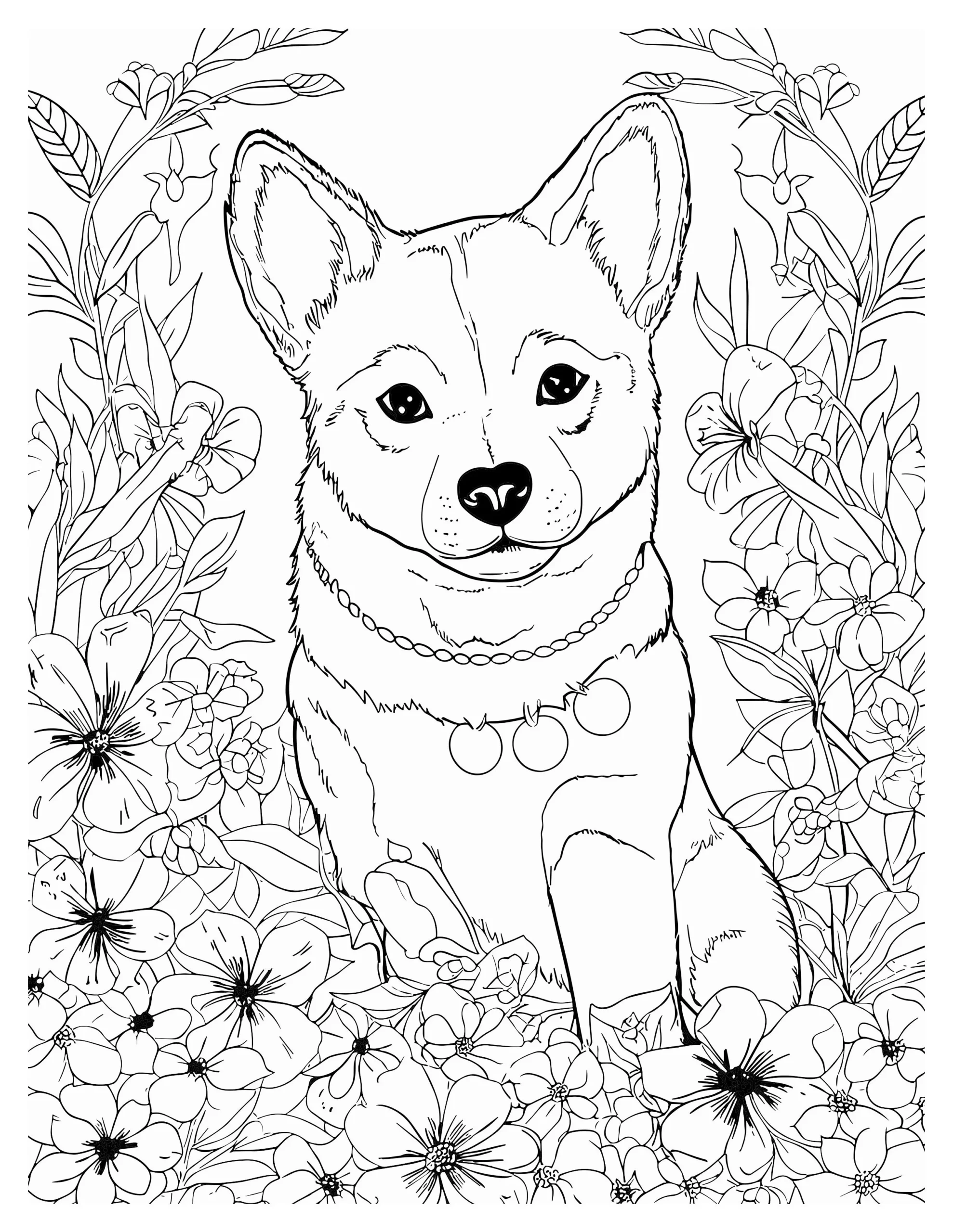 Charming Puppy in Flowers