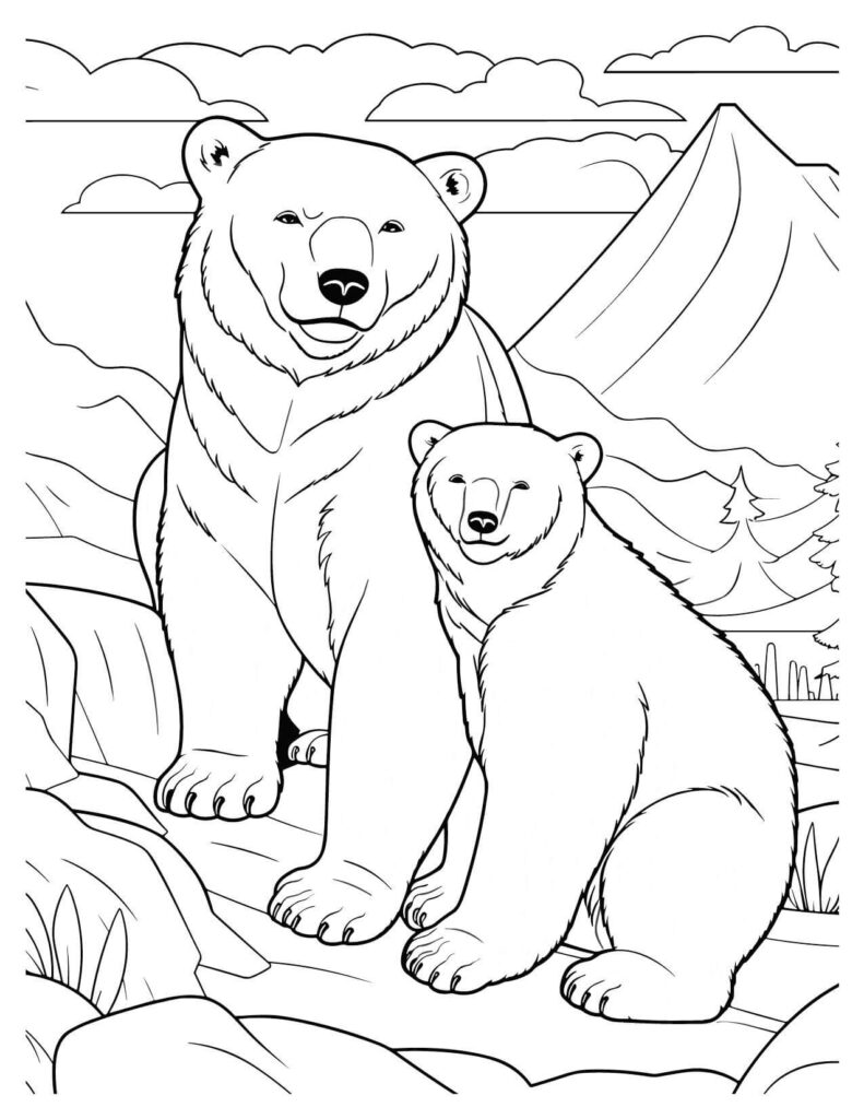 Baby Bear With Mother Forest Friend Coloring Pages