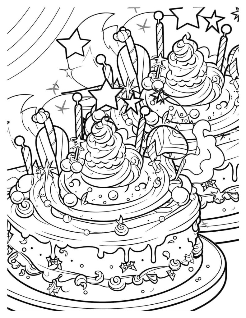 Birthday Cake With Candles Cakes & Pies Coloring Pages