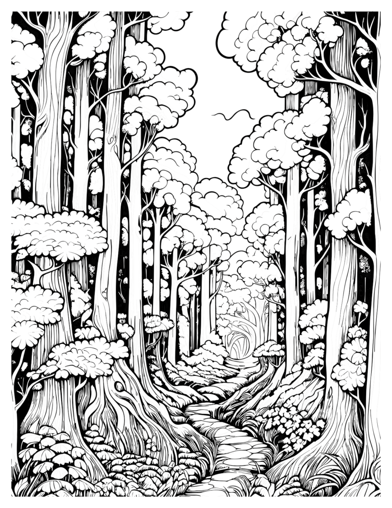  Blooming Trees Dense Redwood Forest Coloring Pages