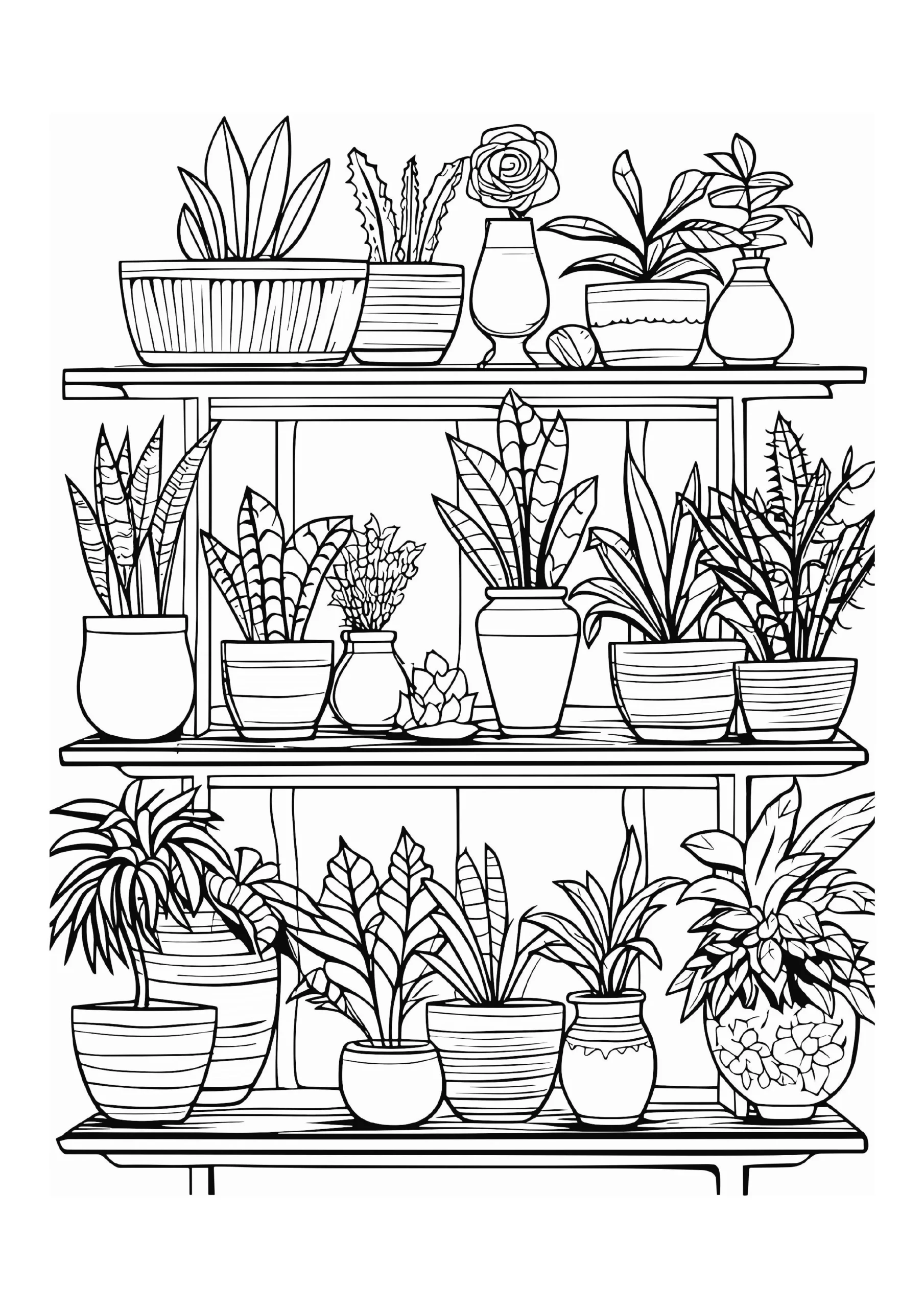 Plants On Shelves In Pots