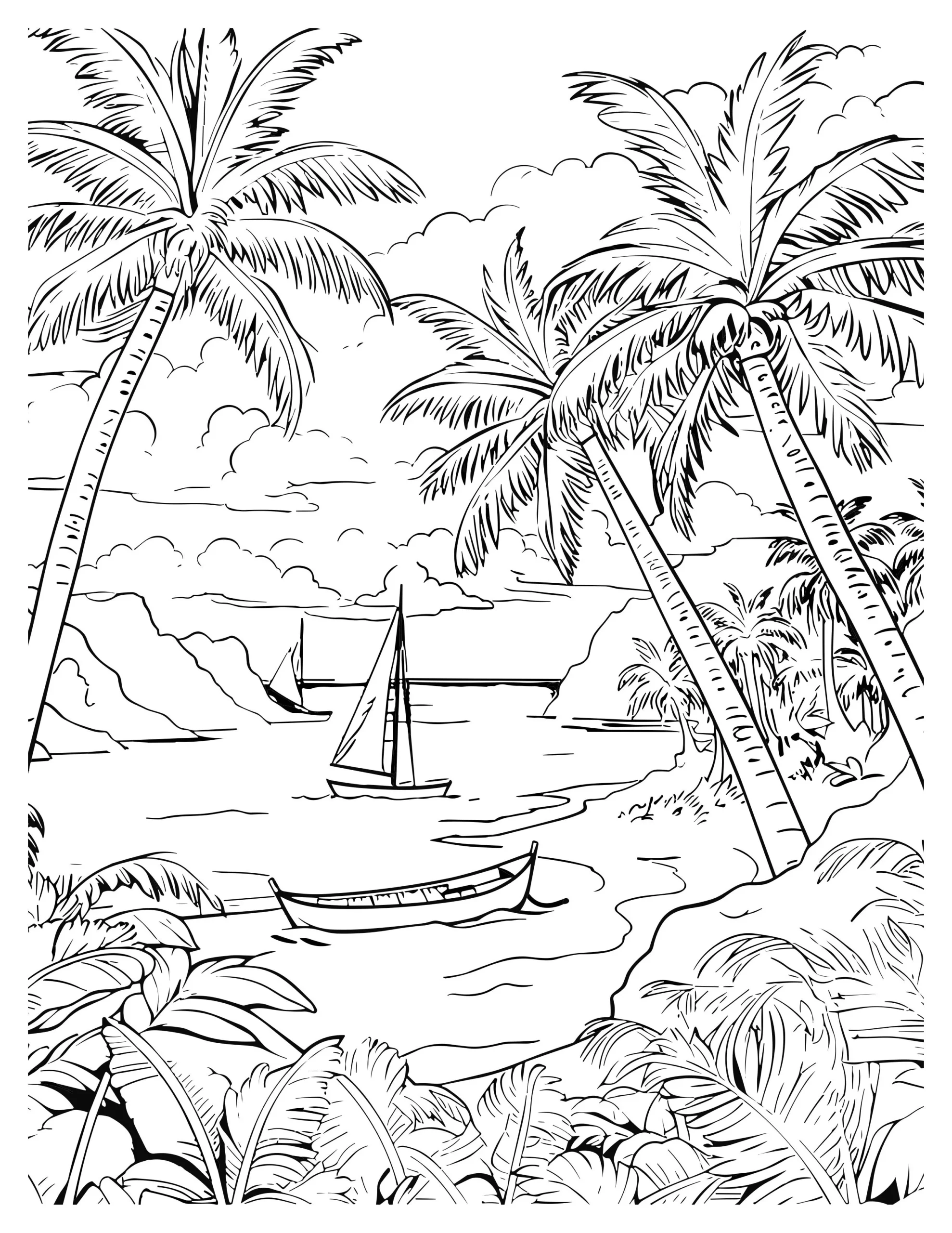 Tropical Bay With Sailboats