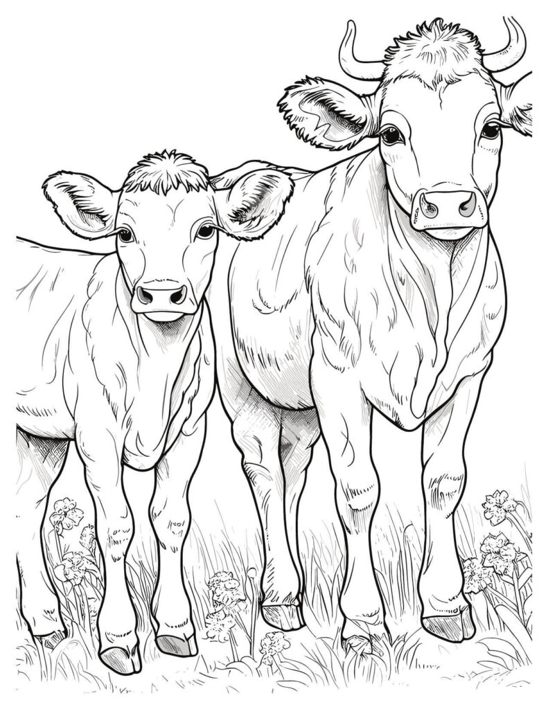 Cow And A Cute Calf cow coloring pages