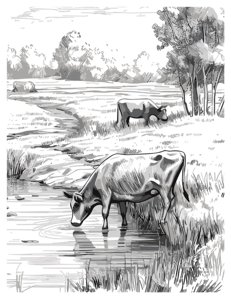 Cow Drinking Water In A River