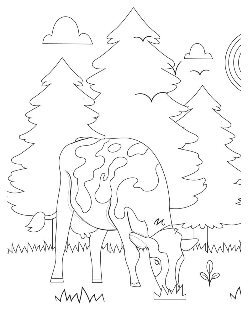  Cow Eating Grass In A Farm cow coloring pages