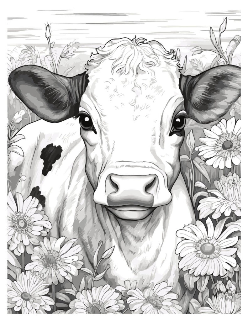 Cow In A Beautiful Flower Frame