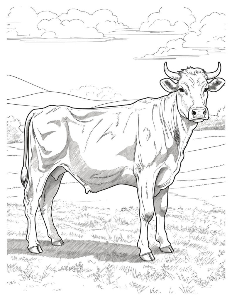  Cow Line Art With Farm Background