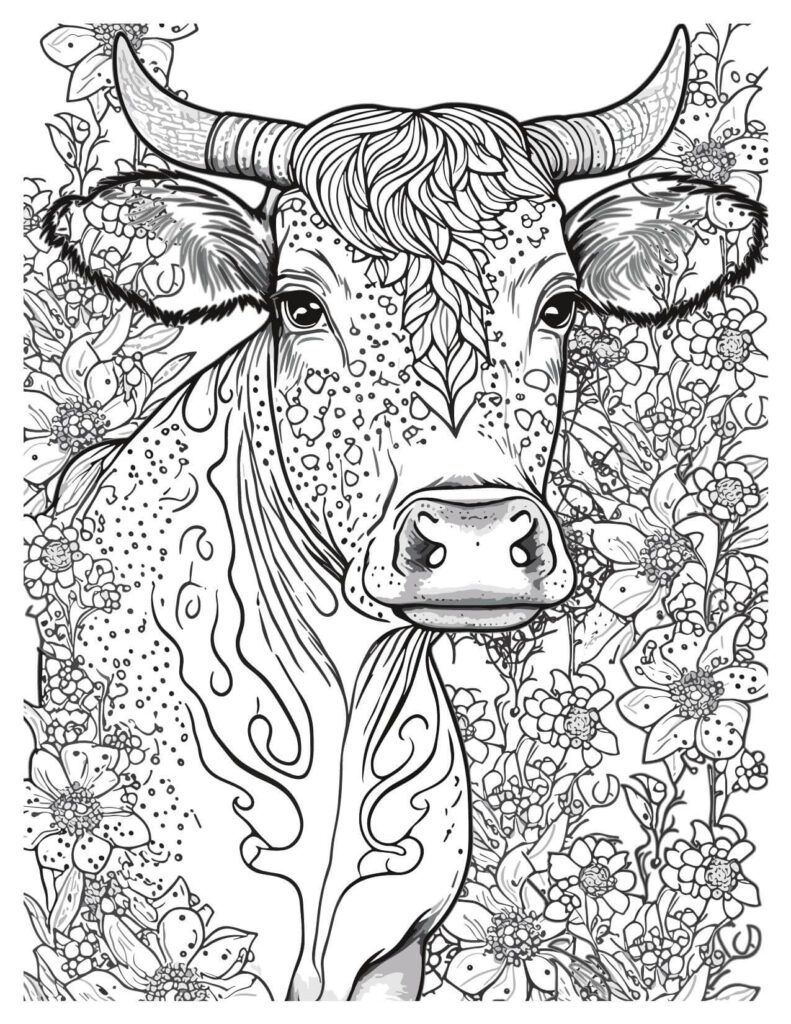 Cow With Flowers cow coloring pages