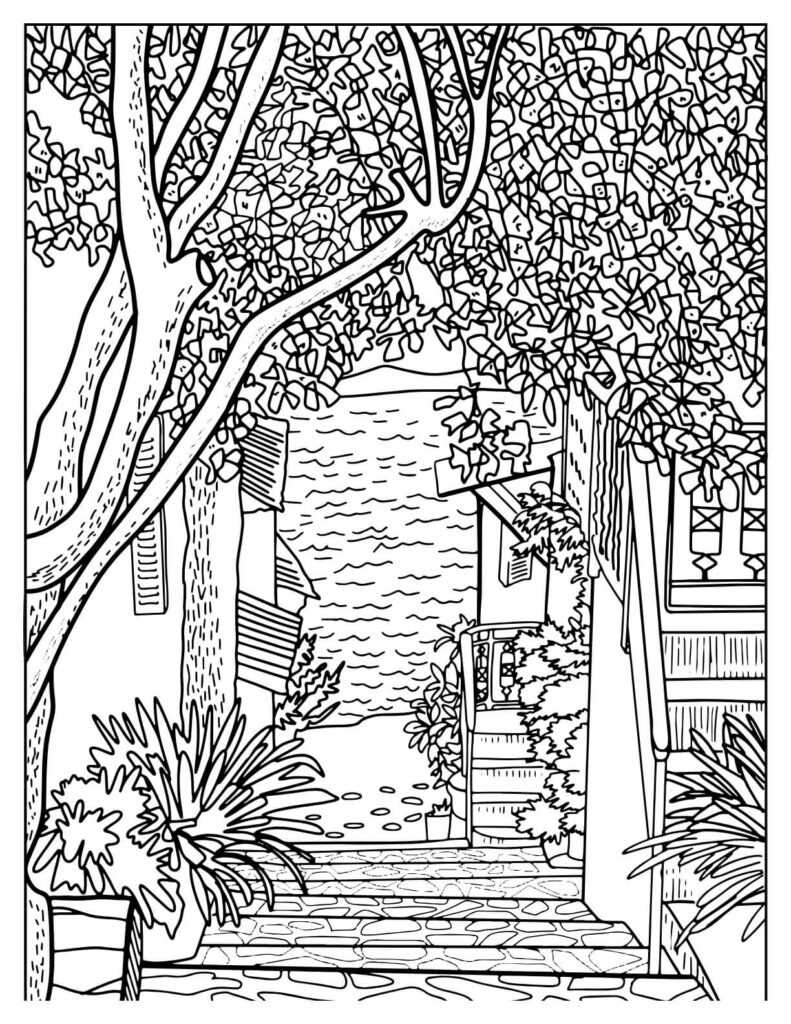 tranquil nature coloring pages old street