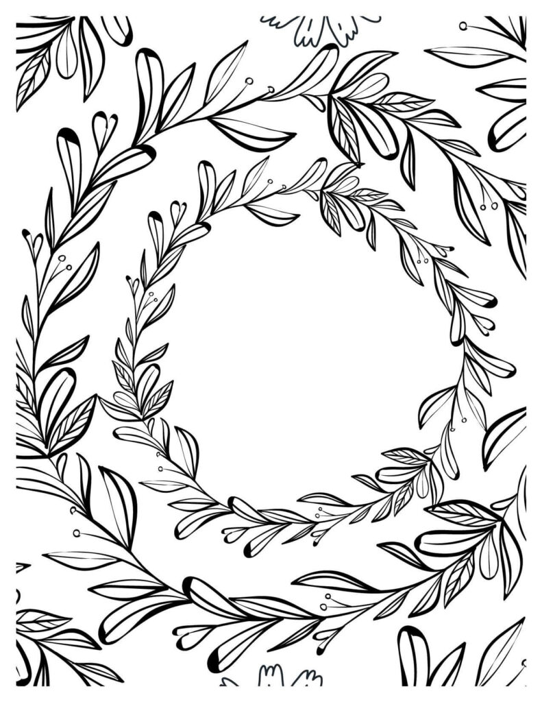 Mystical Floral Circular Wreath flowers coloring pages