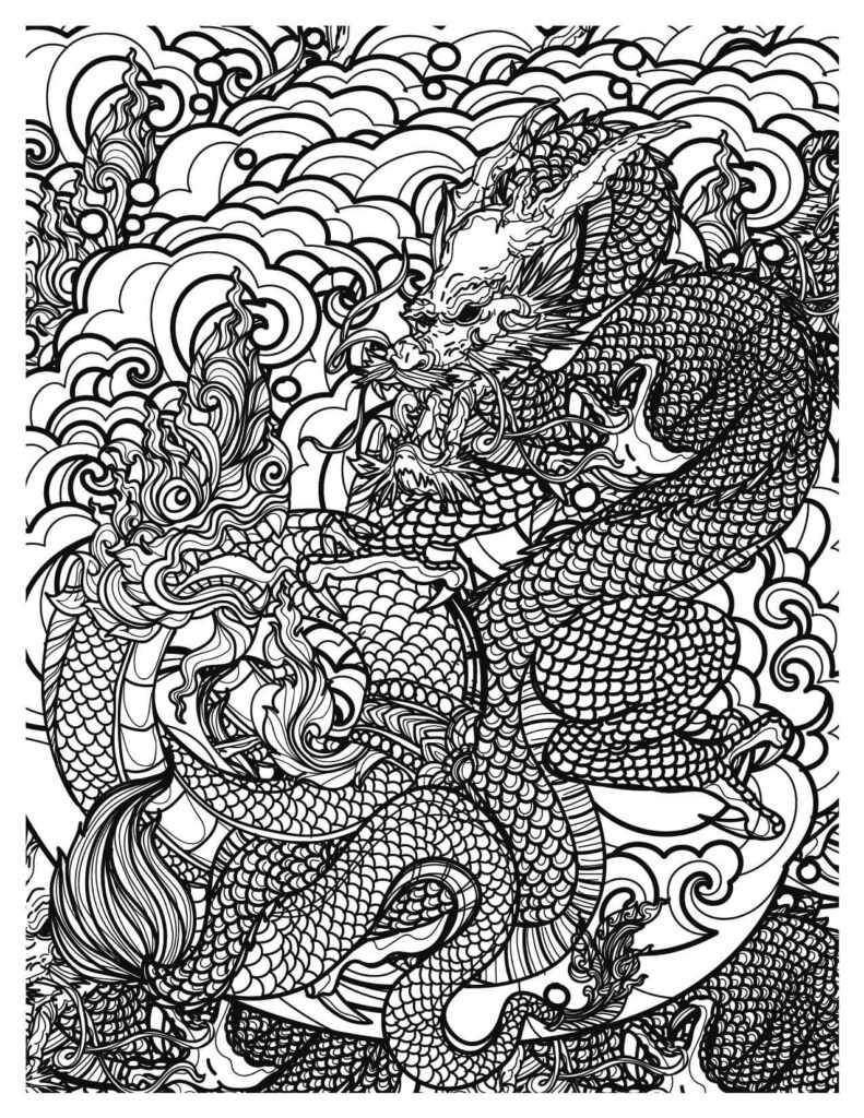 Dark Chinese Dragons Coloring Page