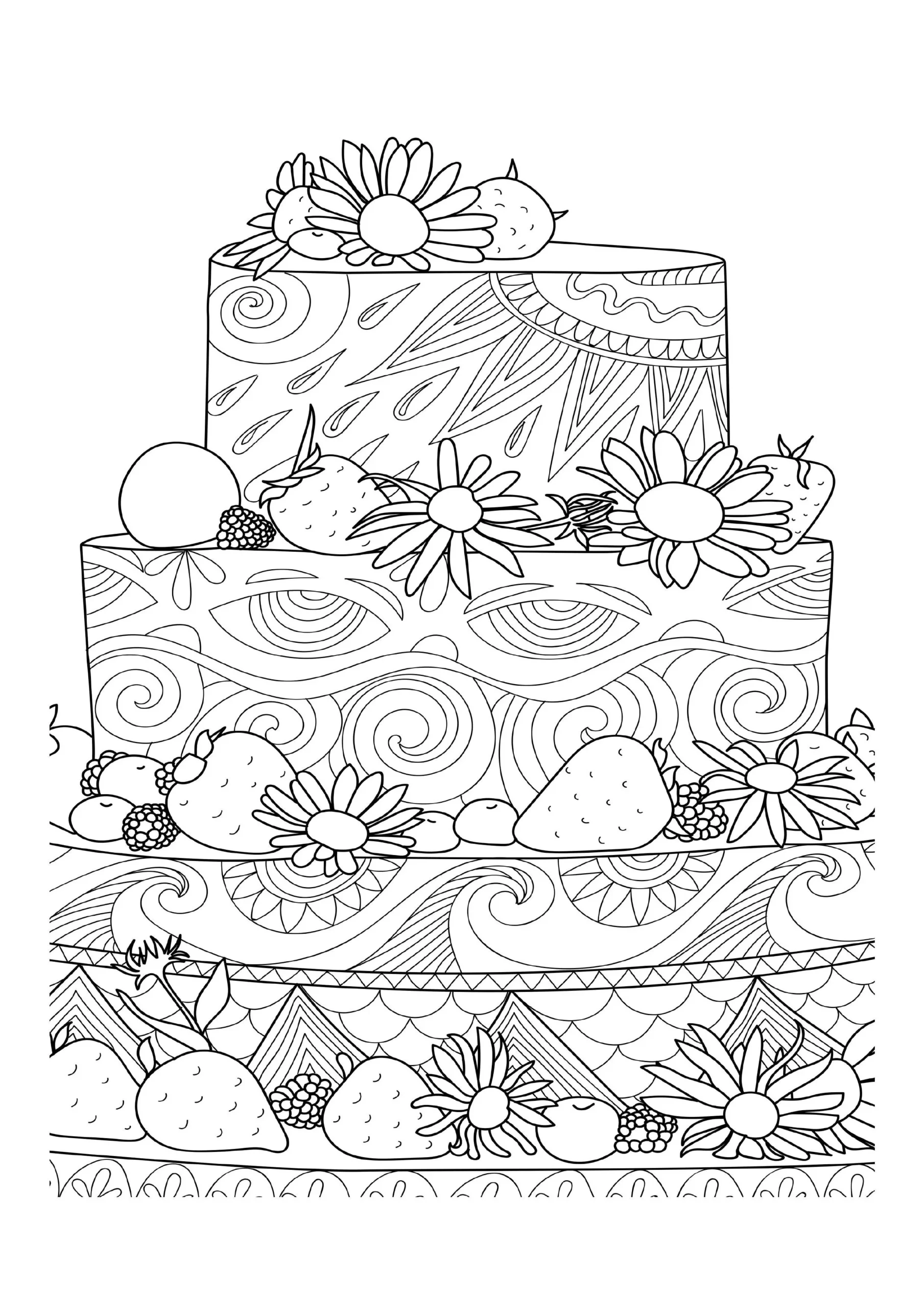 Decorative Floral And Fruit Cake