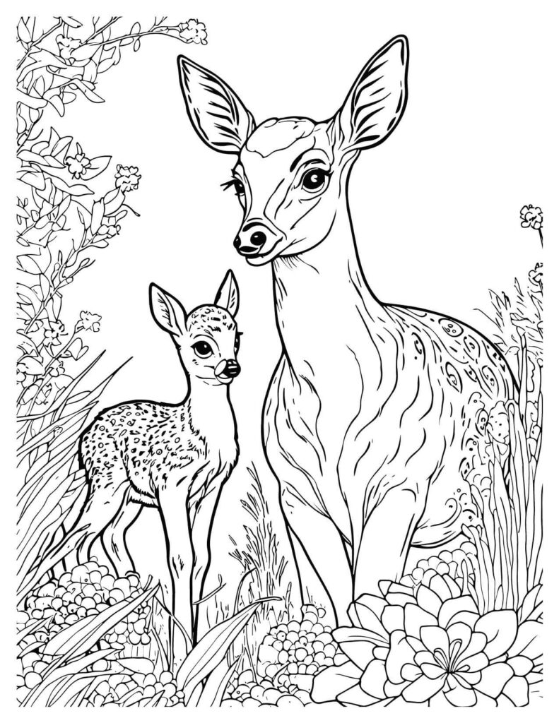 Deer And A Fawn In The Forest