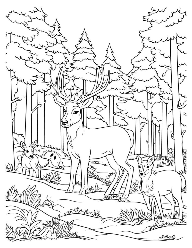 Deers in the Forest Friend Coloring Pages