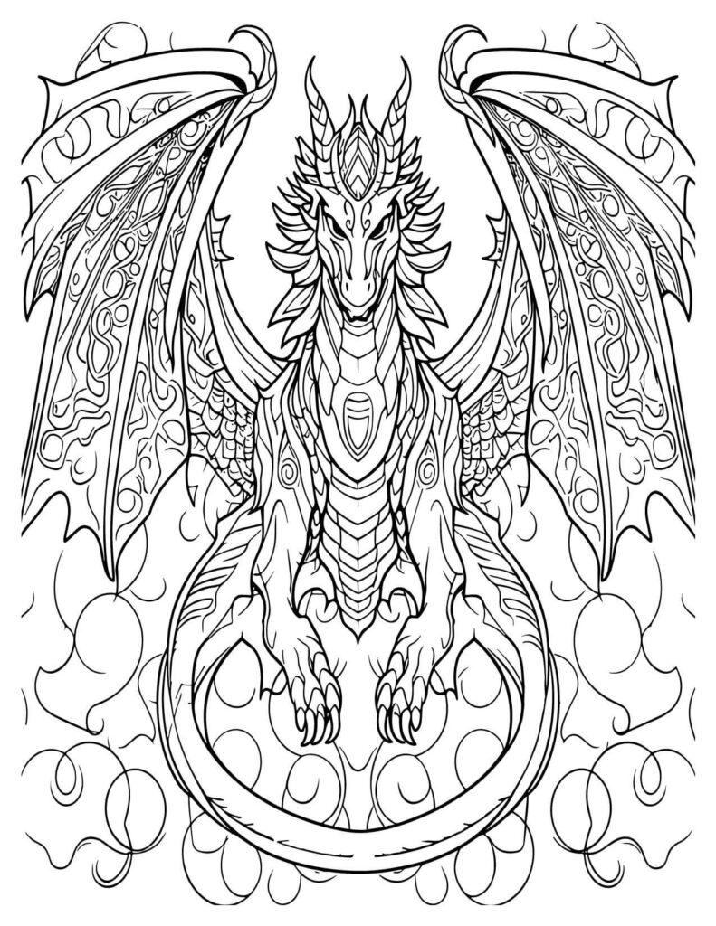 Devil Flying Dragon With Horn Coloring Page