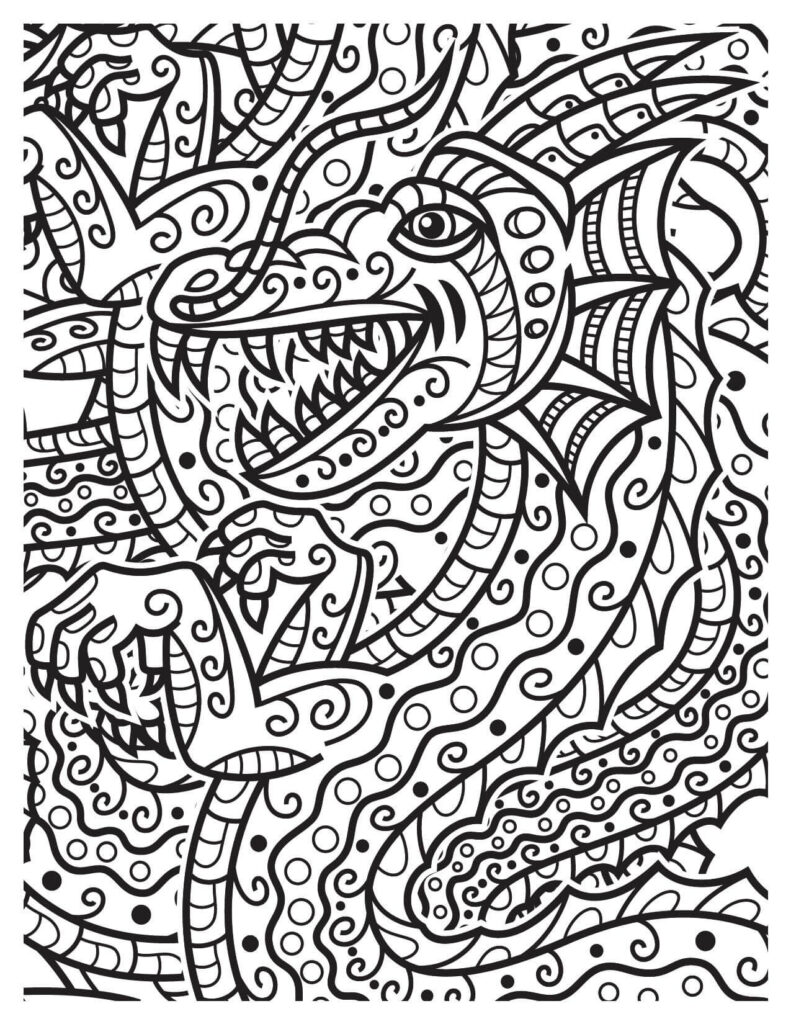  Difficult Design Pattern Dragon Coloring Page