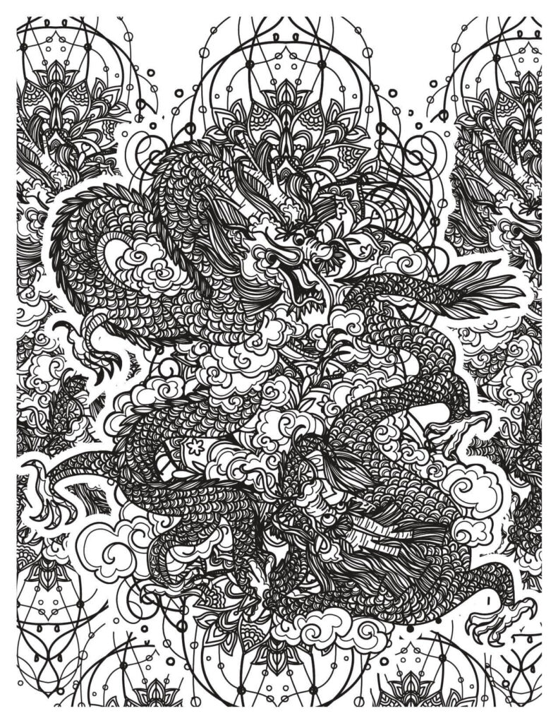  Dragons Epic Battle Scene Coloring Page