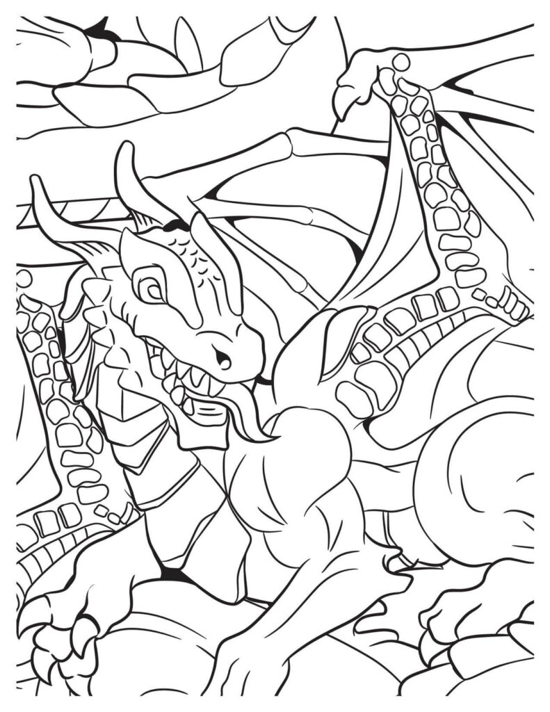  Dragon's Relaxing in Den Coloring Page