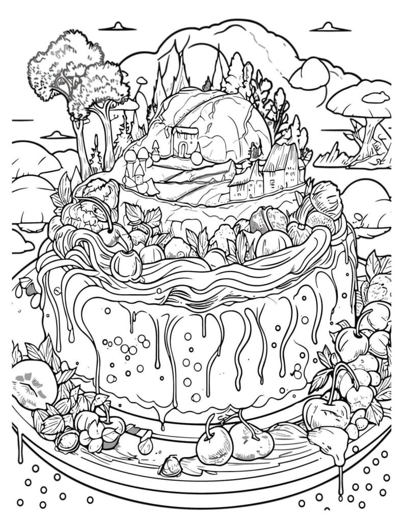 Earth Day Celebration Cake Cakes & Pies Coloring Pages