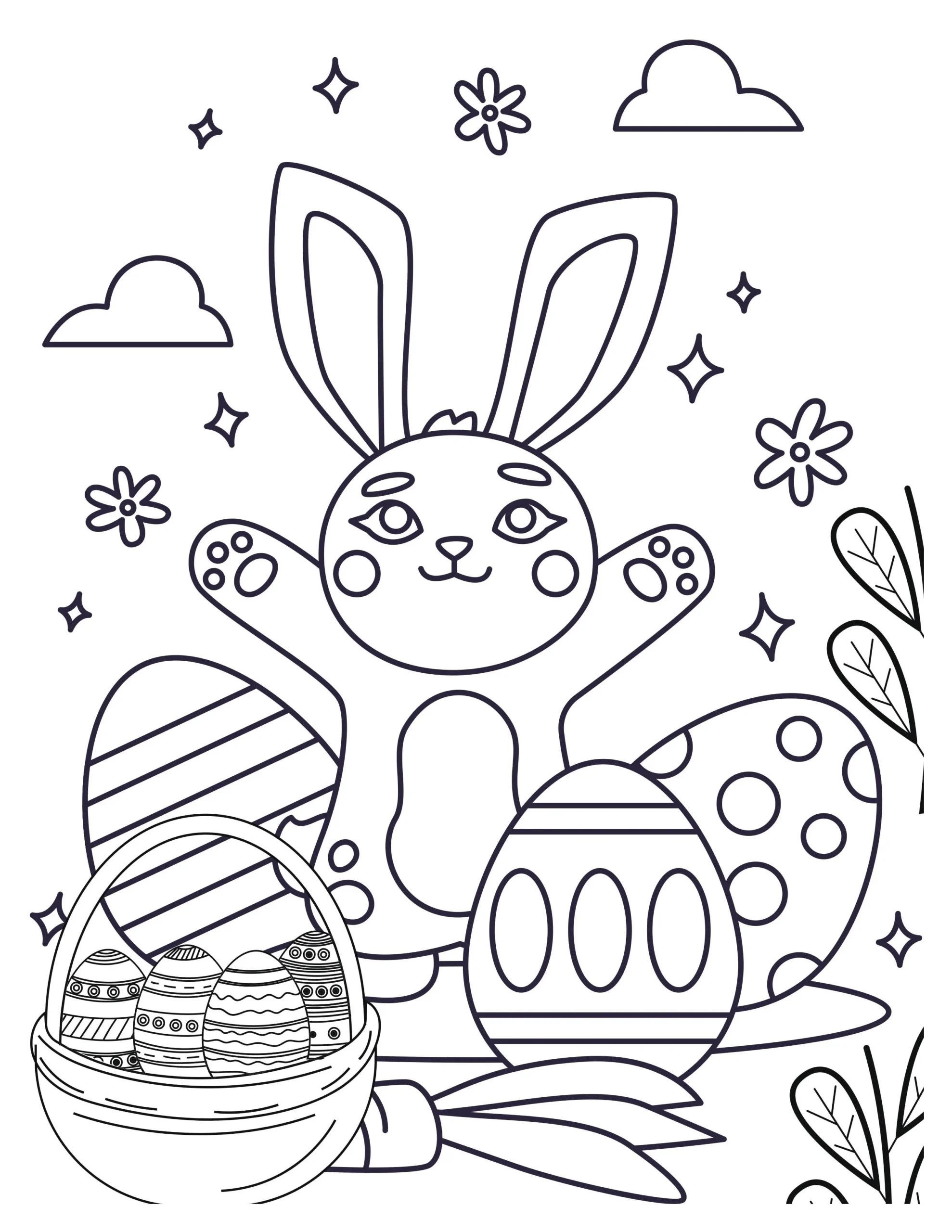 Cheerful Bunny and Easter Basket