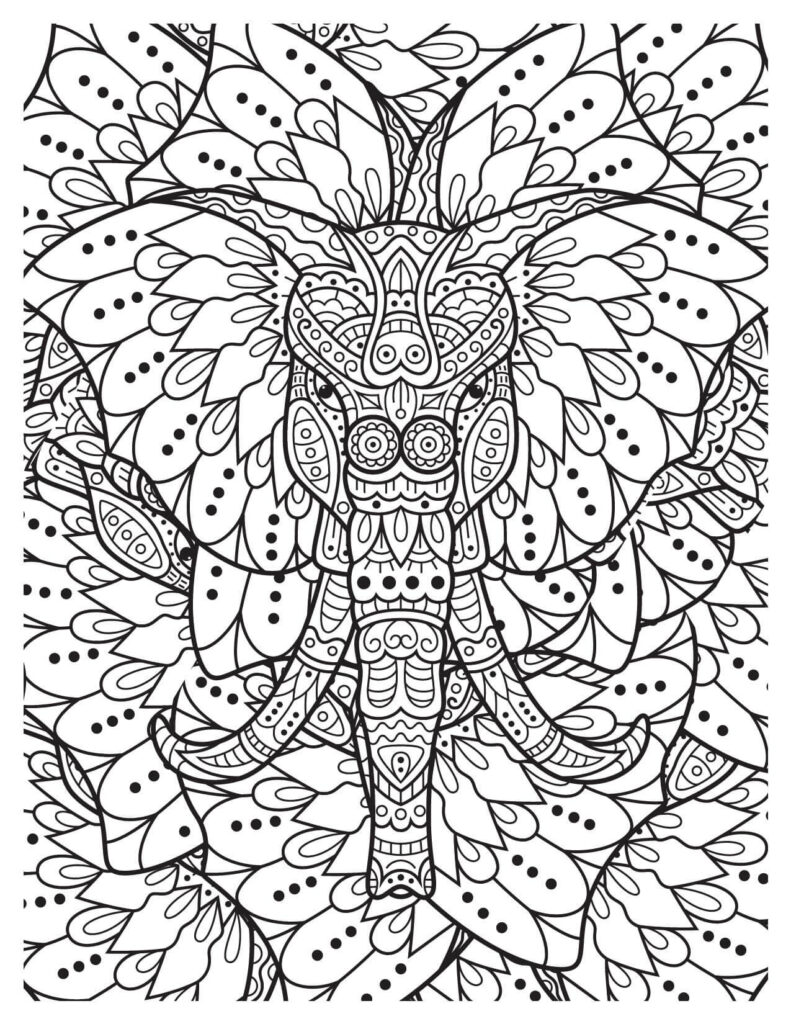 Jungle Animal Coloring Pages with Leaves Style