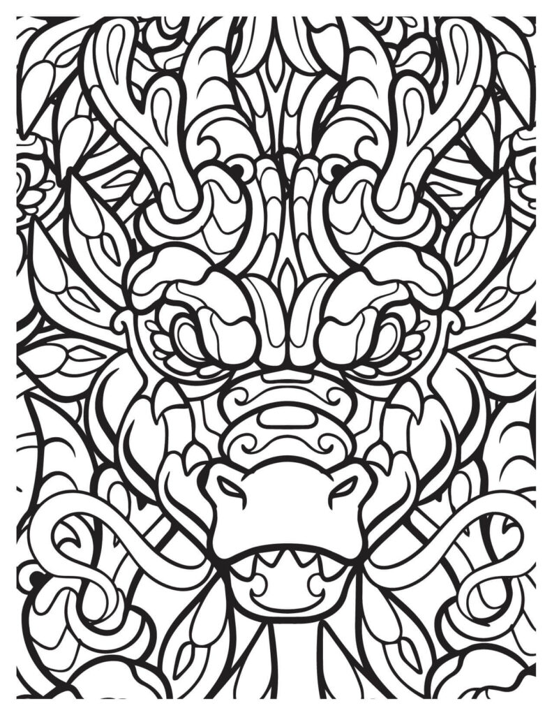  Enchanted Dragon Face Coloring Page