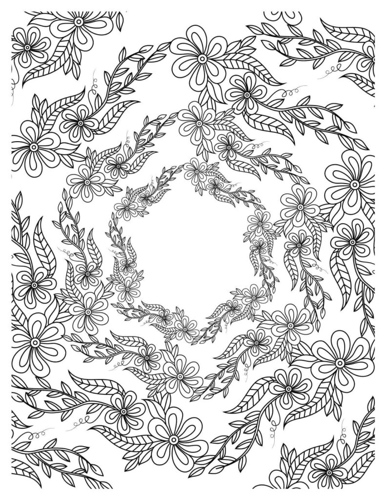 Enchanting Floral Circle Coloring Sheet