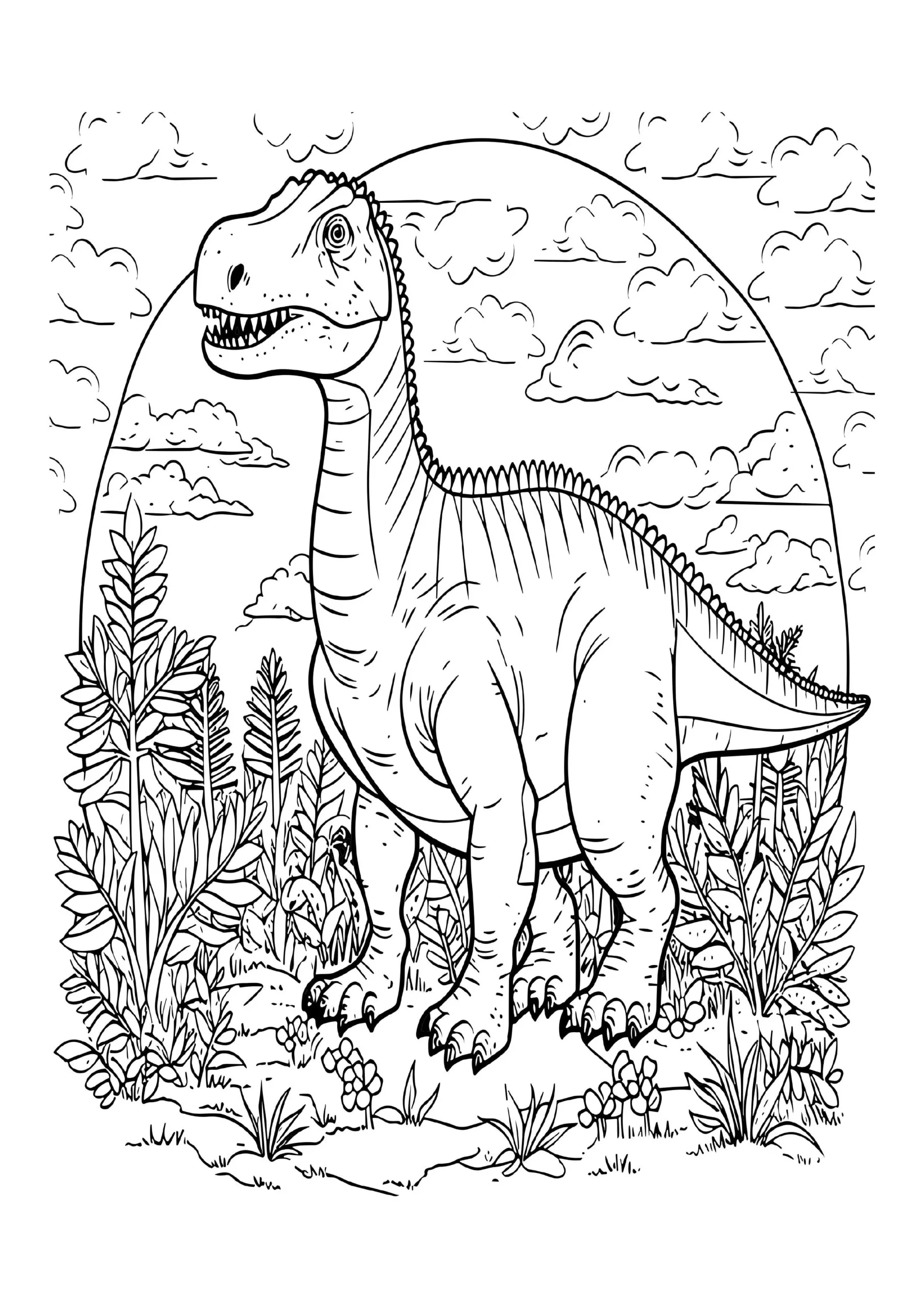 Dinosaur In Flowering Field