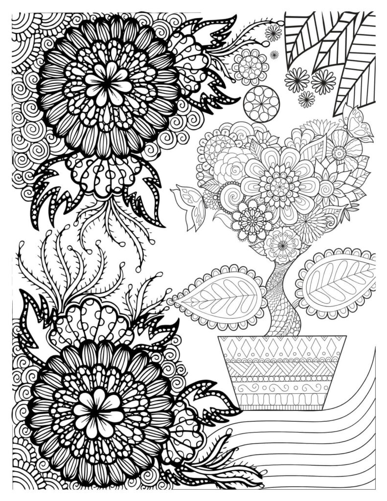 Flower Pot With Heart Shaped tranquil nature coloring pages