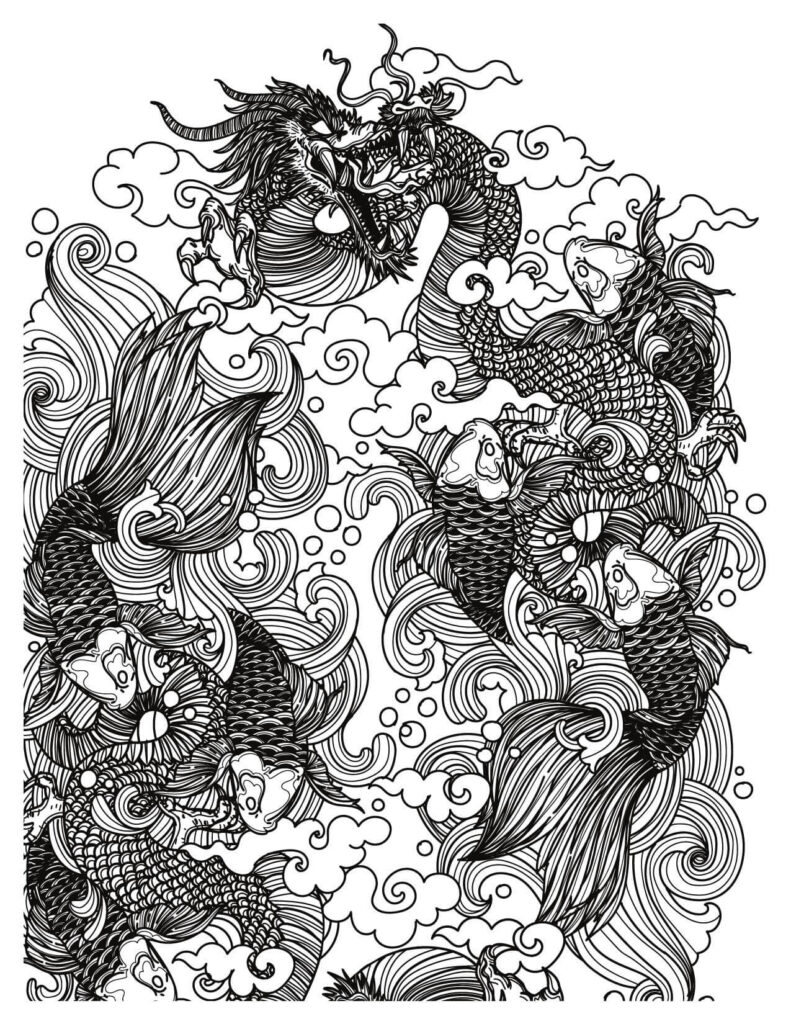  Flying Chinese Dragon Coloring Page 