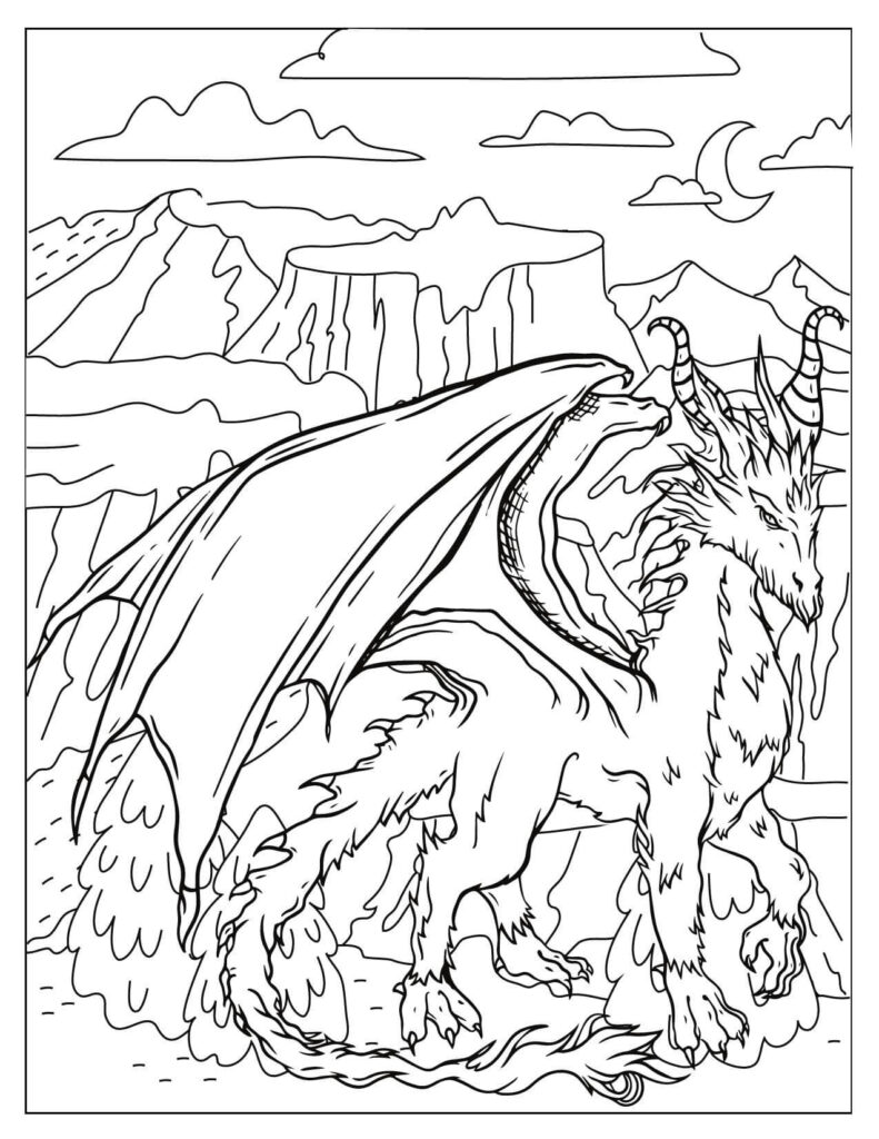 Flying Dragon Walks Coloring Page