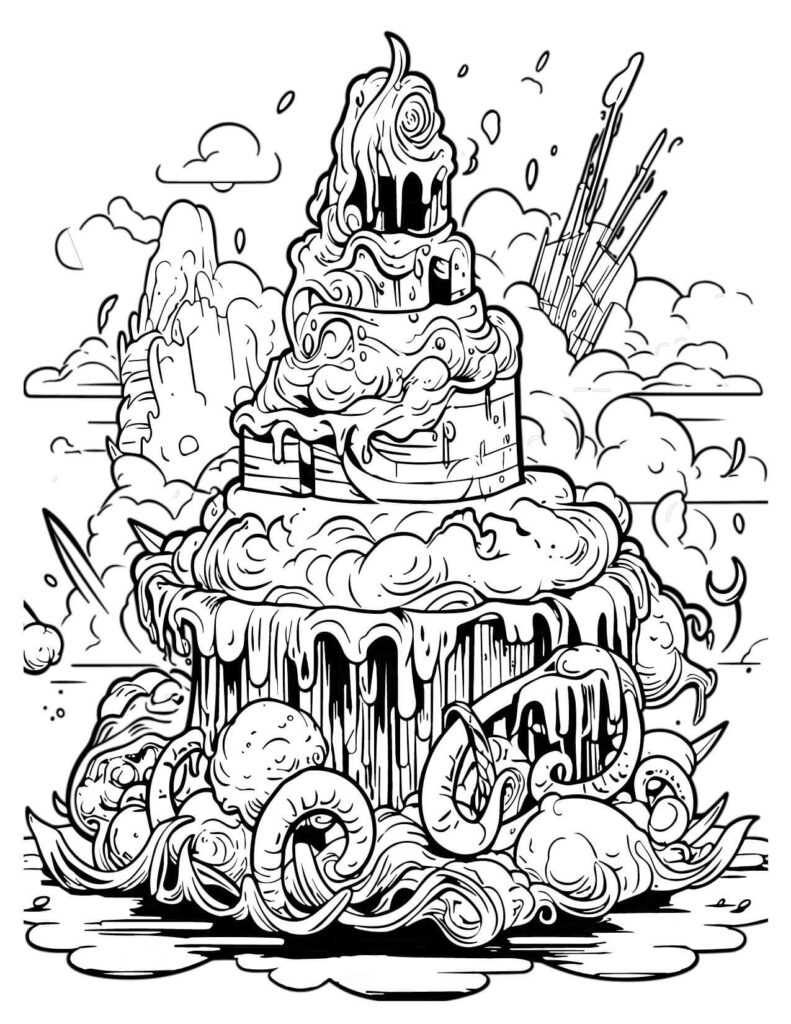 Four Layered Wedding Cake Cakes & Pies Coloring Pages