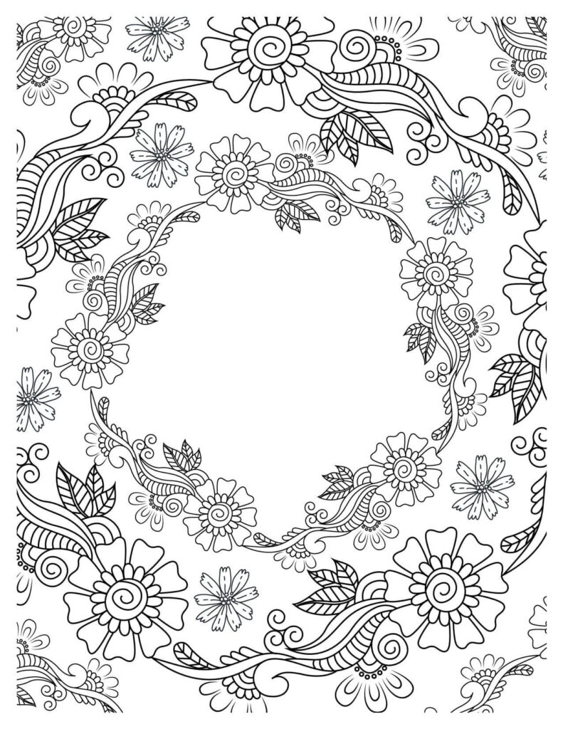 Freestyle Flower Pattern In Floral Wreath 