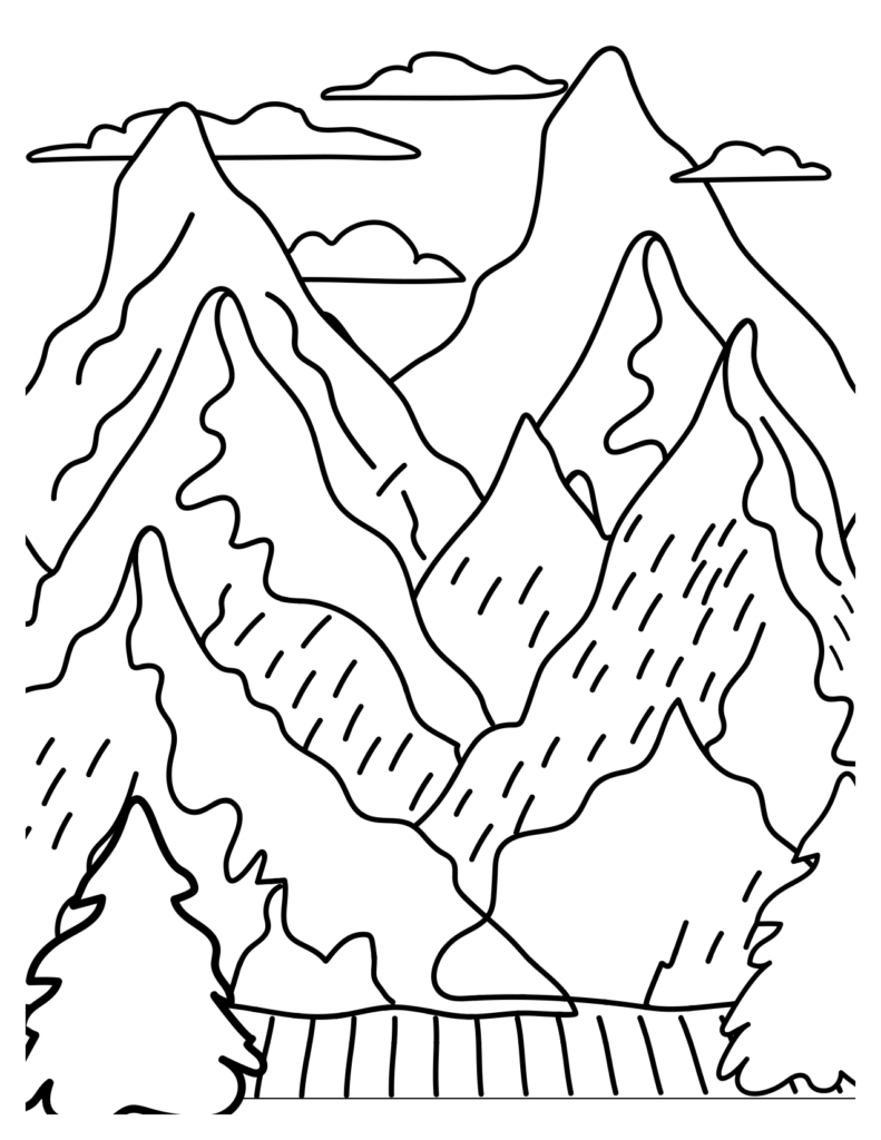 Outlined Majesty Of Majestic Mountain Coloring Pages