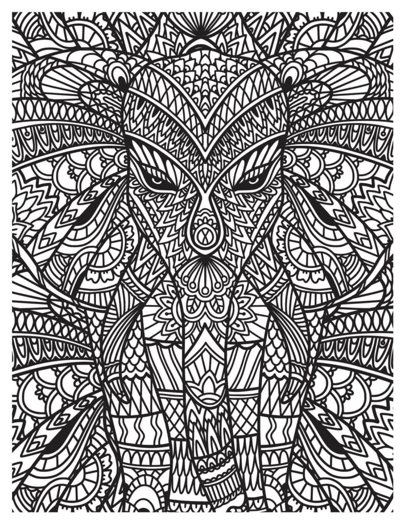 Full Henna Elephant Coloring Page