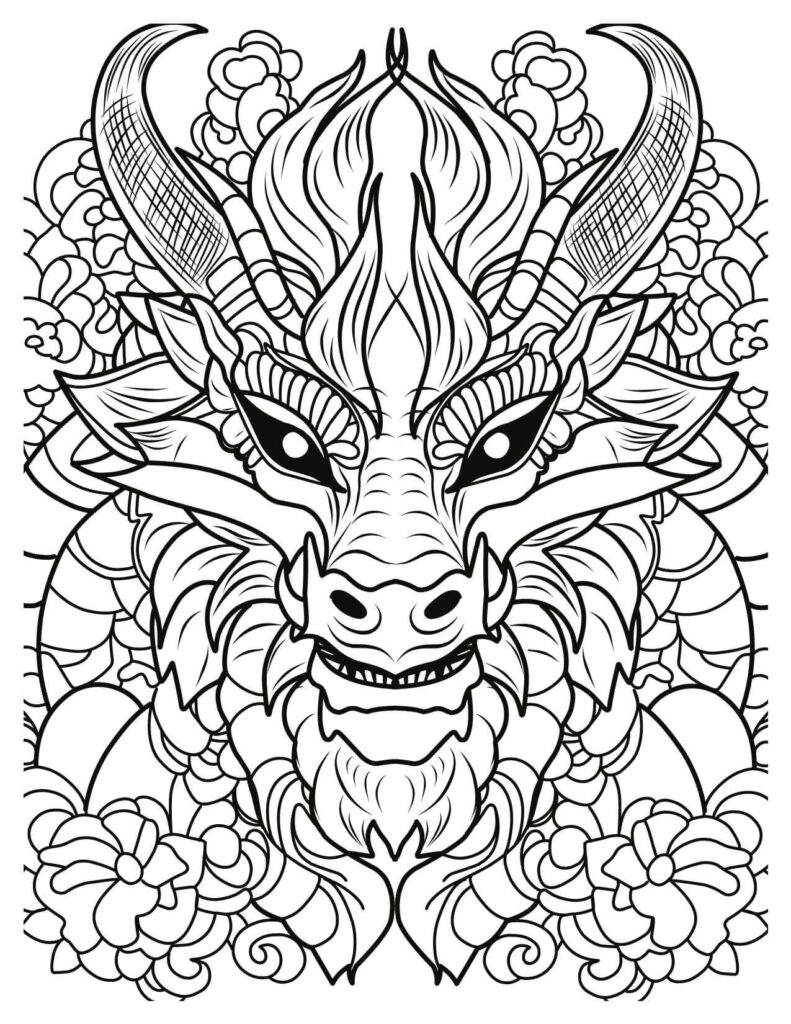 Furious Dragon Face Coloring Page