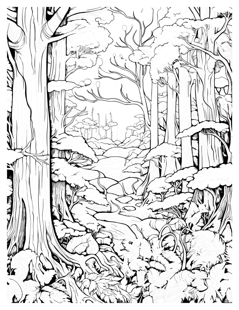 Giant Trees Reigning Over The Redwood Forest Coloring Pages