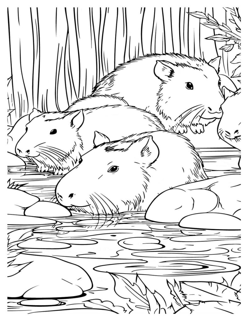 Hamsters In A Pond With Rocks And Water 