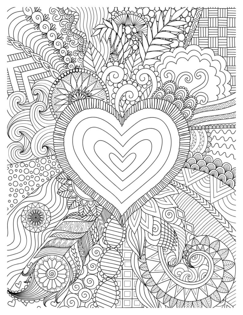 Heart With Ethnic Floral Zentangle Doodle Background 