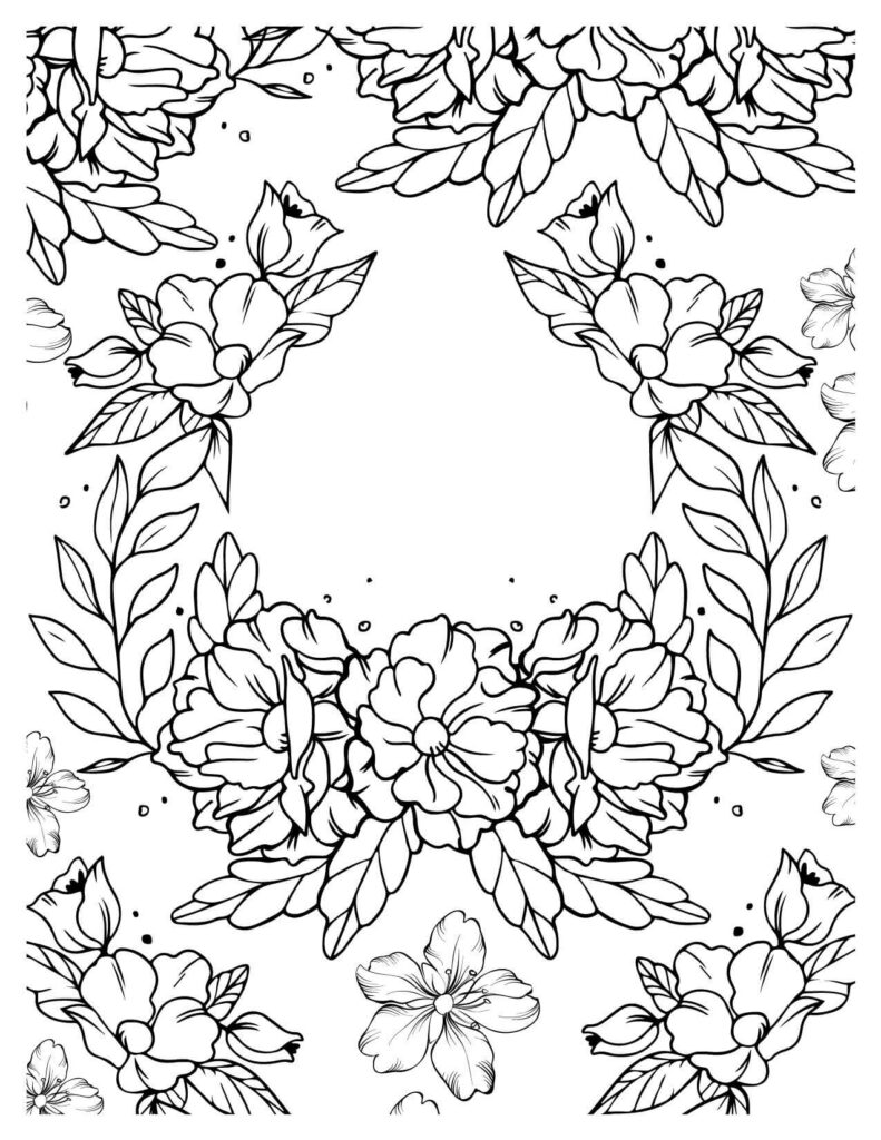 Intricate Floral Wreath flowers Coloring Page