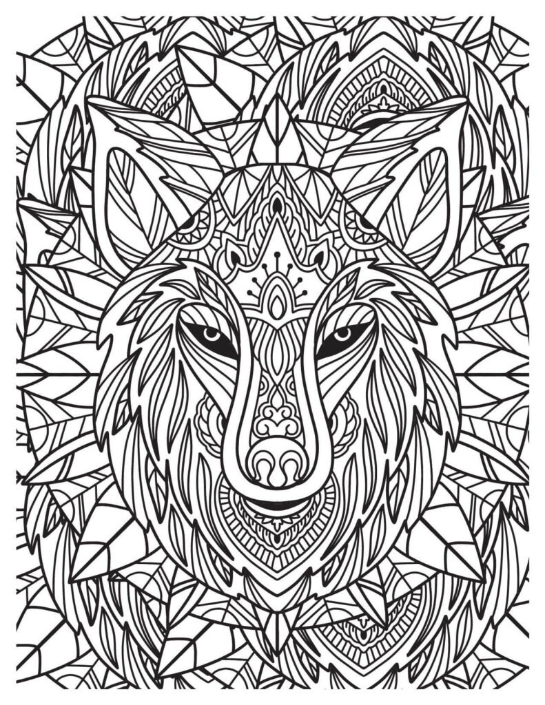 Leafy Pattern Wolf Head