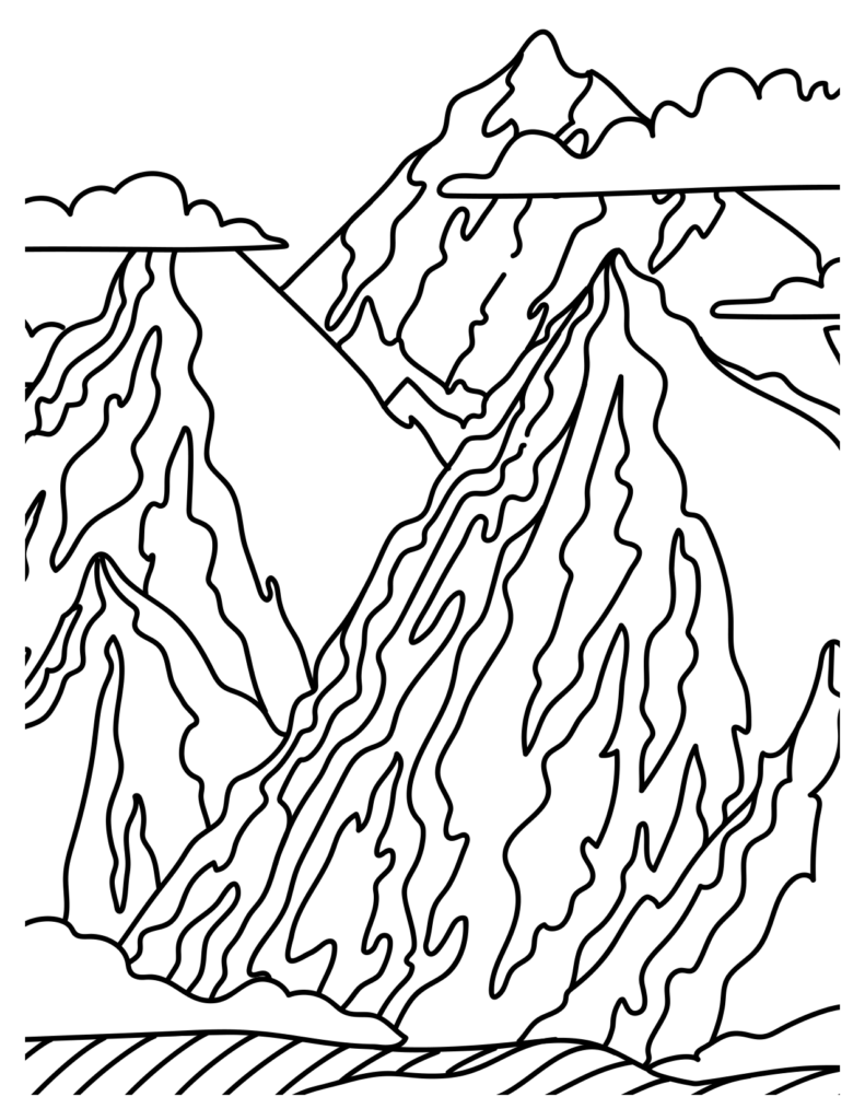 Linework Majesty In The Mountain Coloring Pages