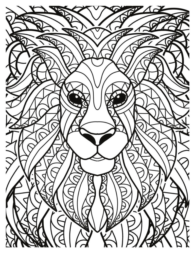 Lion Head with Semi-Circle, Line, and Triangle Patterns